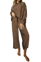 Dark Olive Green Dropped Shoulder Top and Pants Set