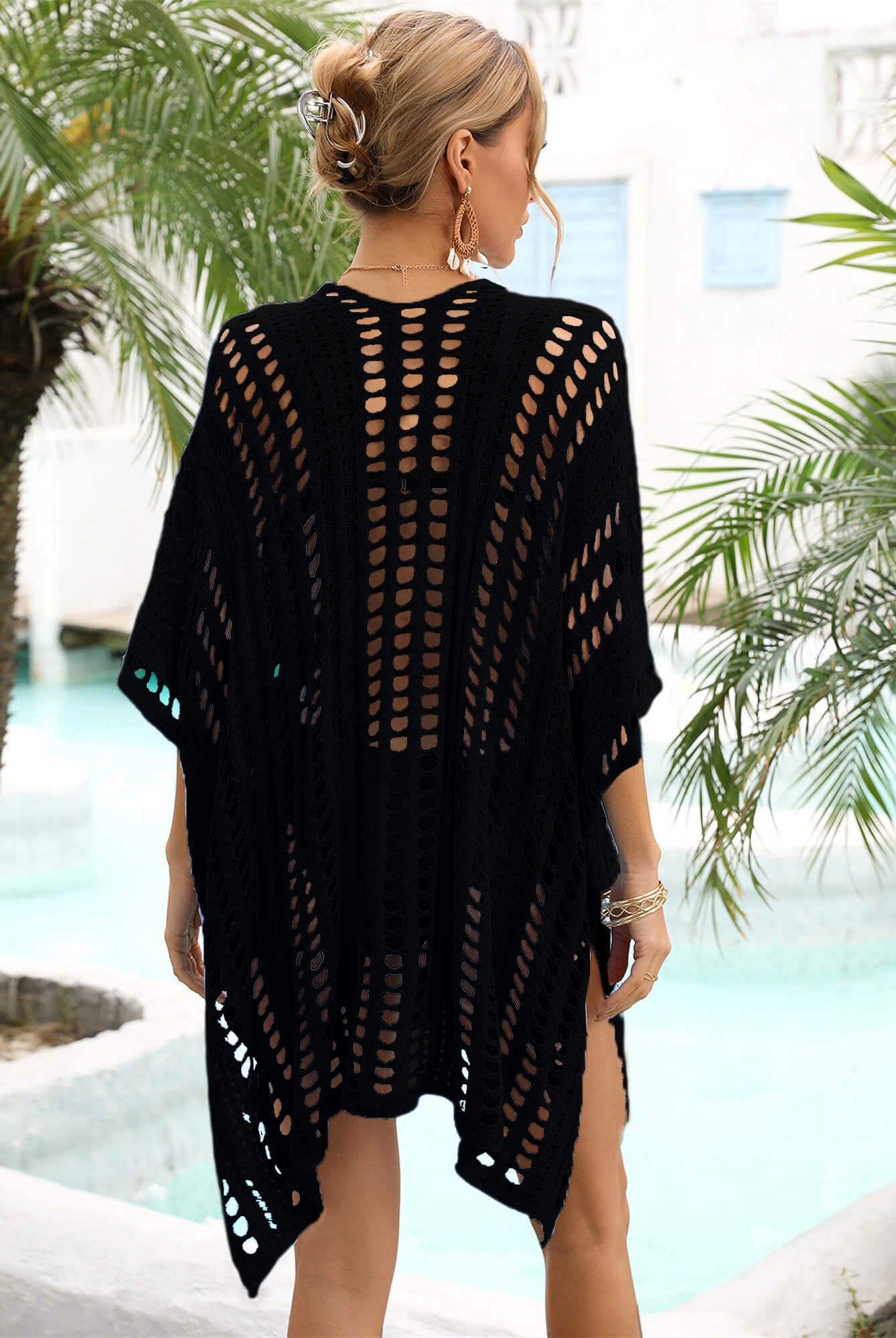Black I'm There Side Slit Dolman Sleeve Cover-Up Cover Ups