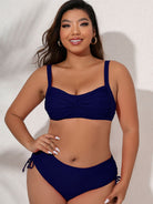 Gray Plus Size Twist Front Tied Bikini Set Swimwear