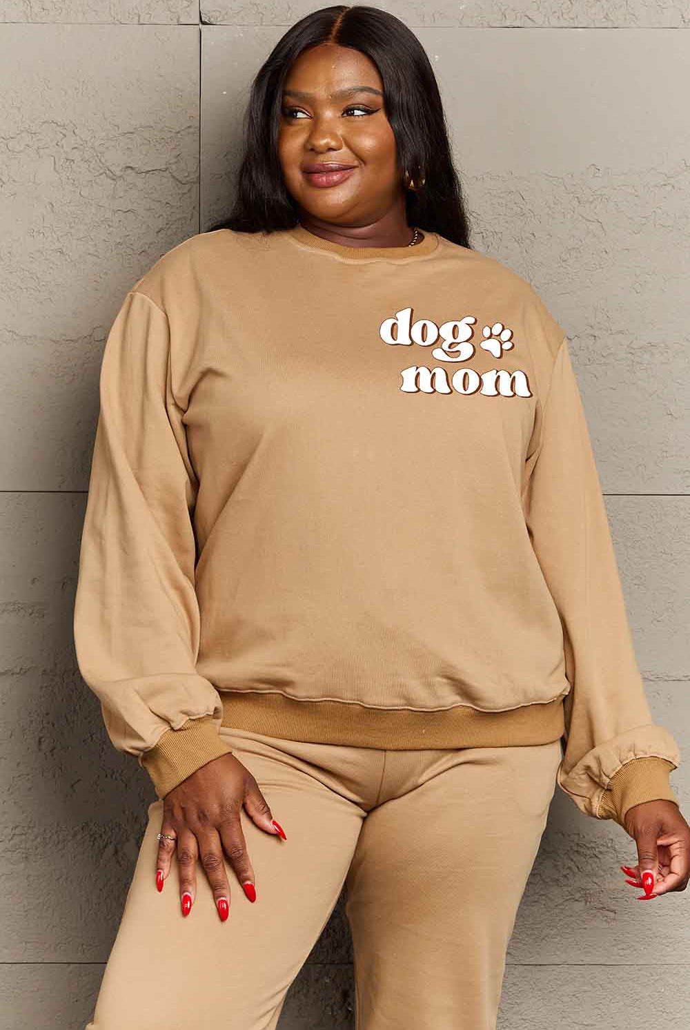 Rosy Brown Simply Love Simply Love Full Size Round Neck Dropped Shoulder DOG MOM Graphic Sweatshirt Sweatshirts