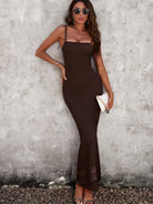 Gray Spaghetti Strap Bodyline Maxi Dress Clothing