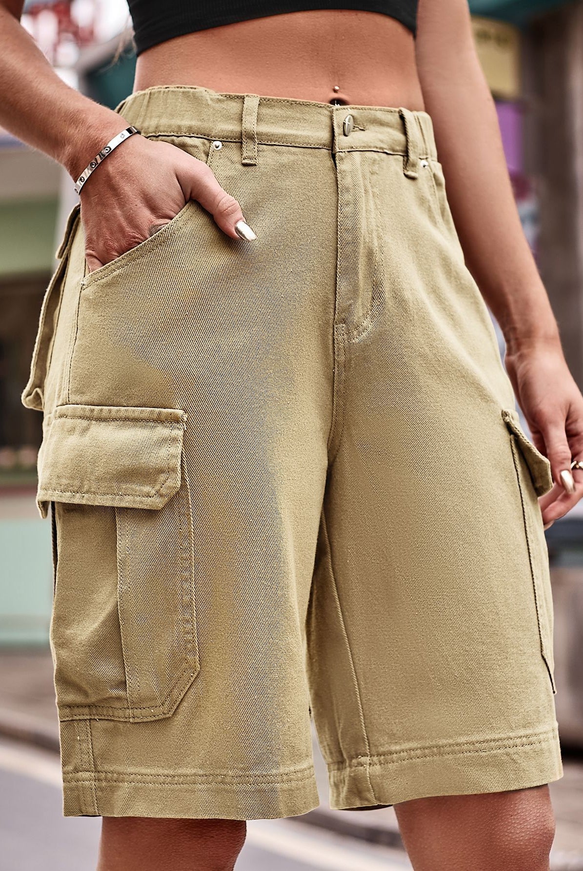 Rosy Brown Denim Cargo Shorts with Pockets Denim
