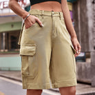 Rosy Brown Denim Cargo Shorts with Pockets Denim