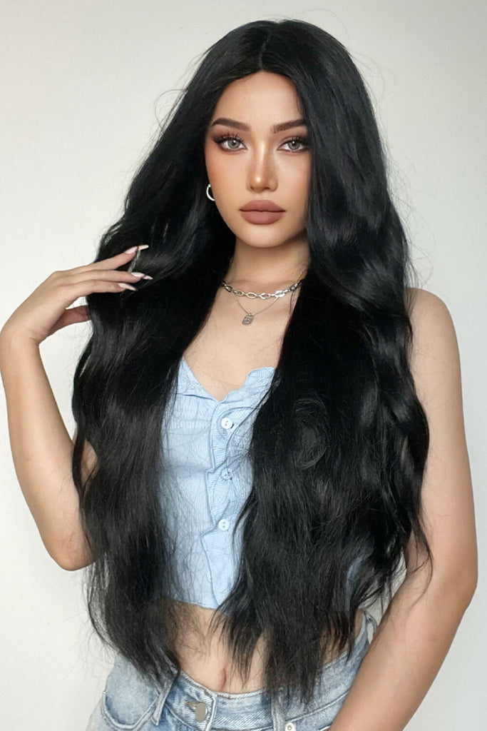 Black Sittin Pretty Full Machine Long Wave Synthetic Wigs 28'' Hair