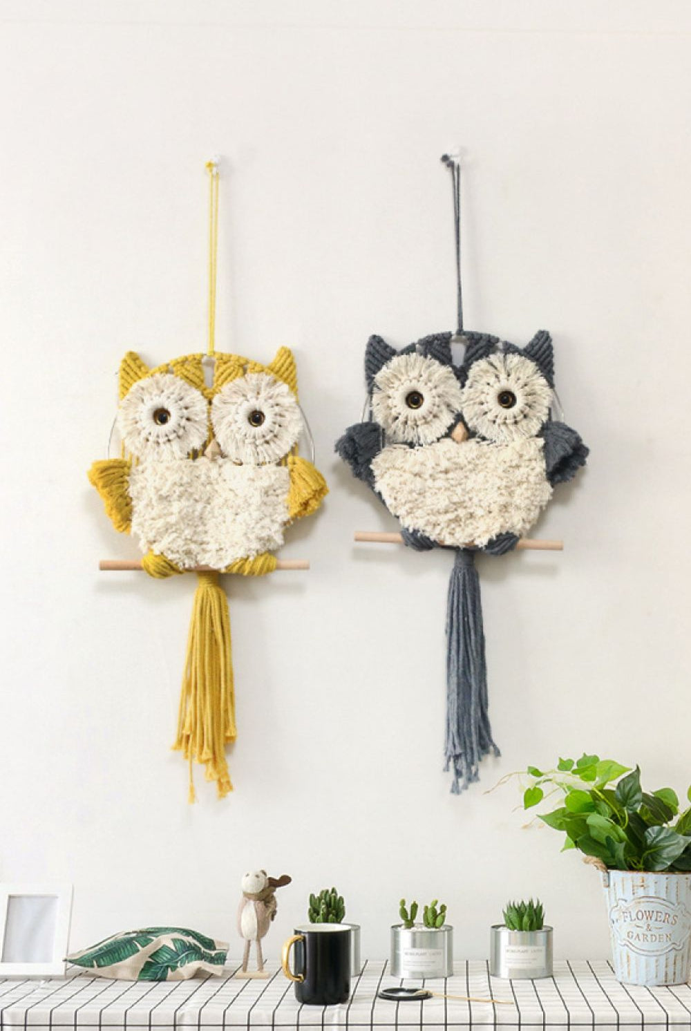 Antique White Hand-Woven Tassel Owl Macrame Wall Hanging Home