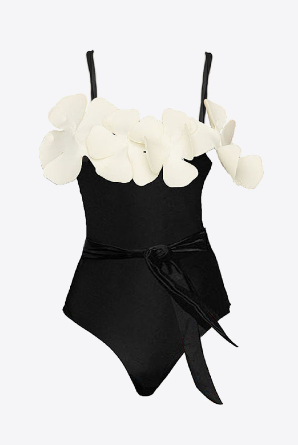 Black Contrast Flower Detail One-Piece Swimsuit Swimwear