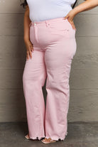Slate Gray Raelene Full Size High Waist Wide Leg Jeans in Light Pink Denim