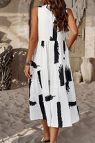 Dim Gray Printed Sleeveless Midi Dress with Pocket