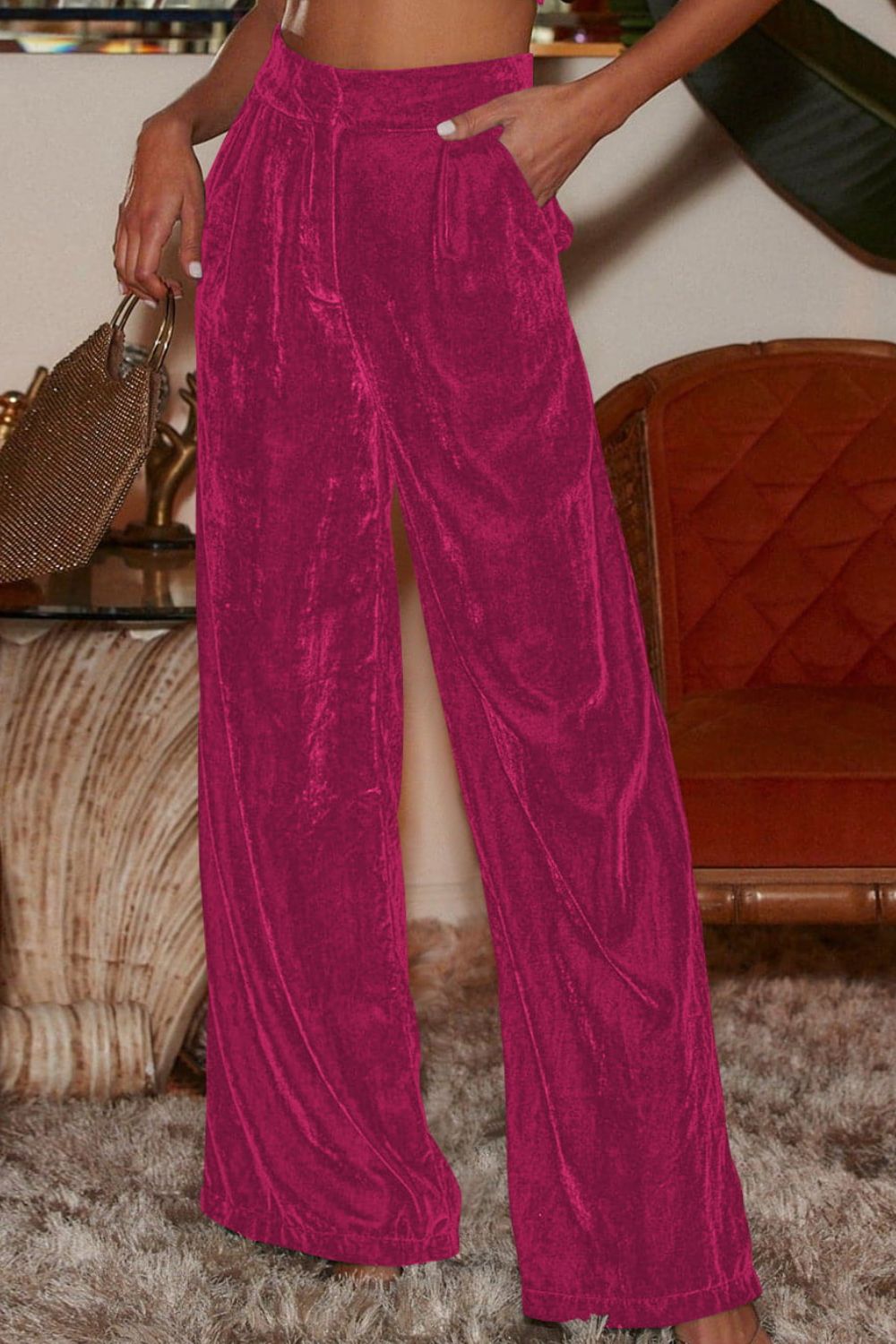 Brown Loose Fit High Waist Long Pants with Pockets Clothes