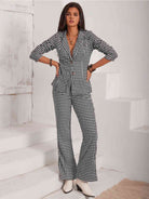 Gray Checkered Blazer & Slit Pants Set Holiday