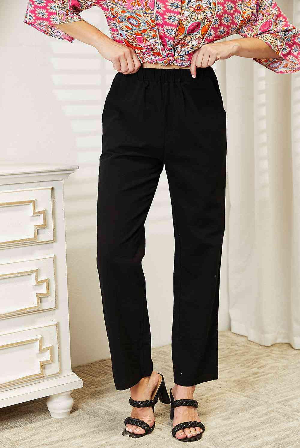 Light Gray Double Take Pull-On Pants with Pockets Work Attire