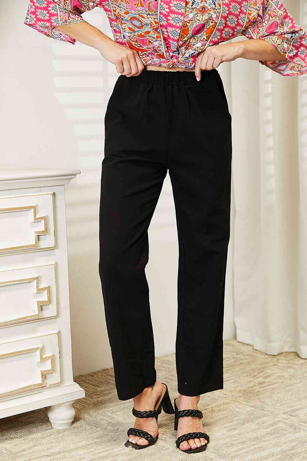 Light Gray Double Take Pull-On Pants with Pockets Work Attire