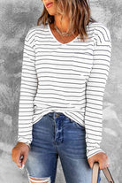 Light Gray Striped Long Sleeve T-Shirt Holiday