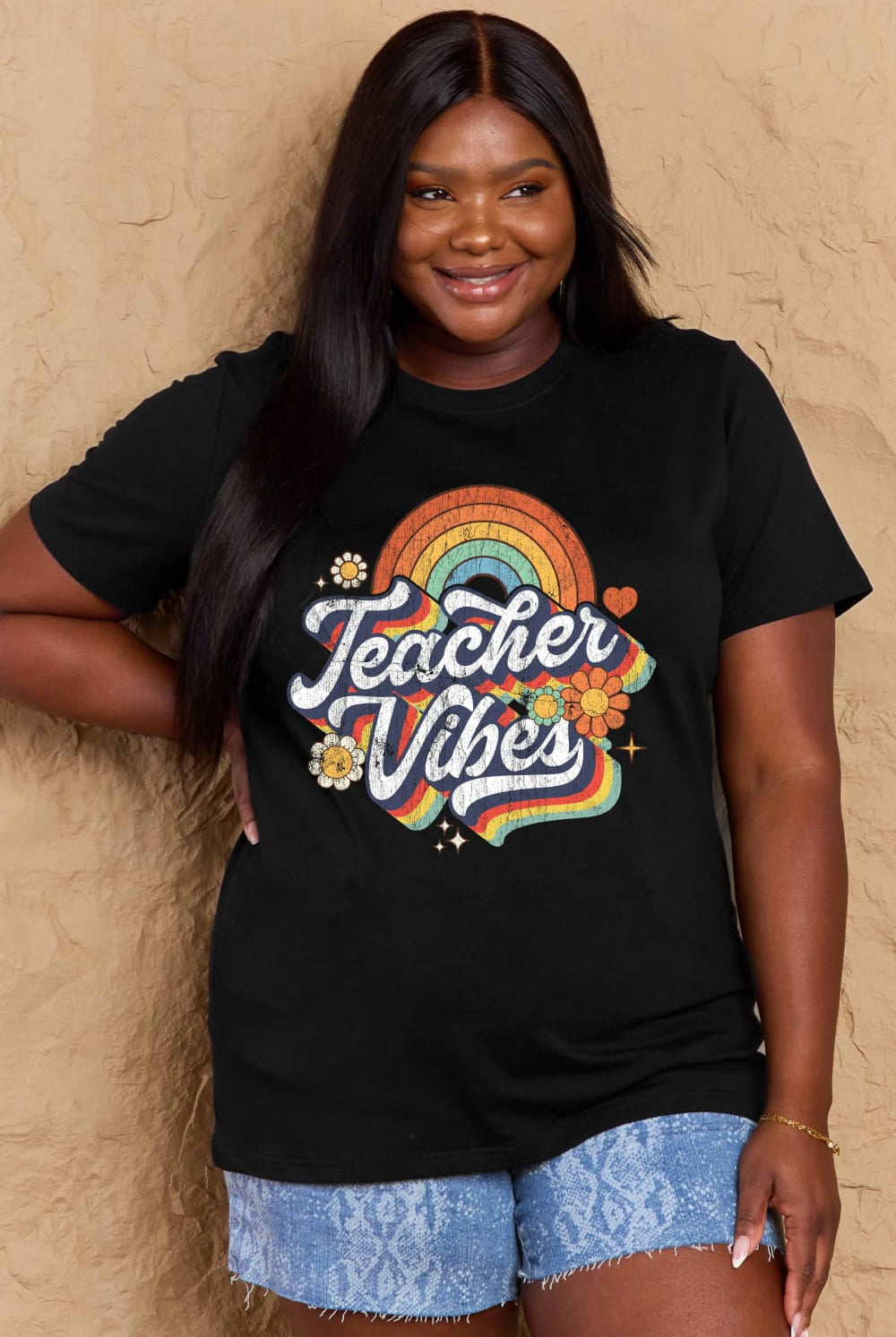Tan TEACHER VIBES Graphic Cotton T-Shirt Graphic Tees