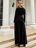 Black Tie Front Round Neck Long Sleeve Maxi Dress New Year Looks