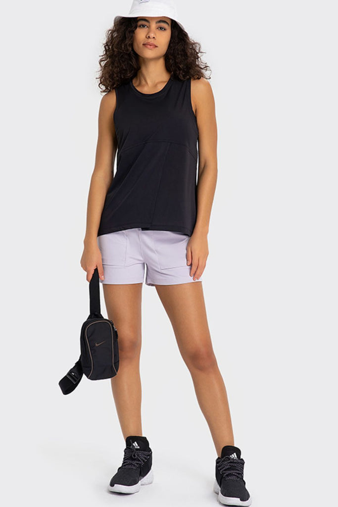 Lavender Elastic Waist Sports Shorts with Pockets activewear