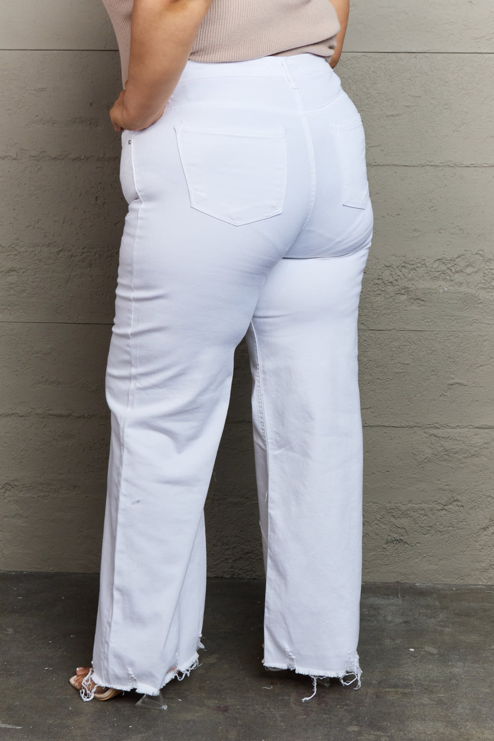 Slate Gray RISEN Raelene Full Size High Waist Wide Leg Jeans in White