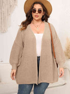 Light Gray Plus Size Open Front Dropped Shoulder Knit Cardigan Plus Size Clothes