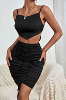 Black Spaghetti Strap Cropped Top and Ruched Skirt Set
