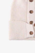 Beige Button Detail Rib-Knit Cuff Beanie Winter Accessories