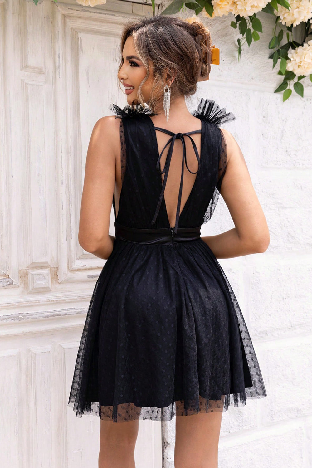 Black Open Back Sleeveless Mesh Dress Formalwear