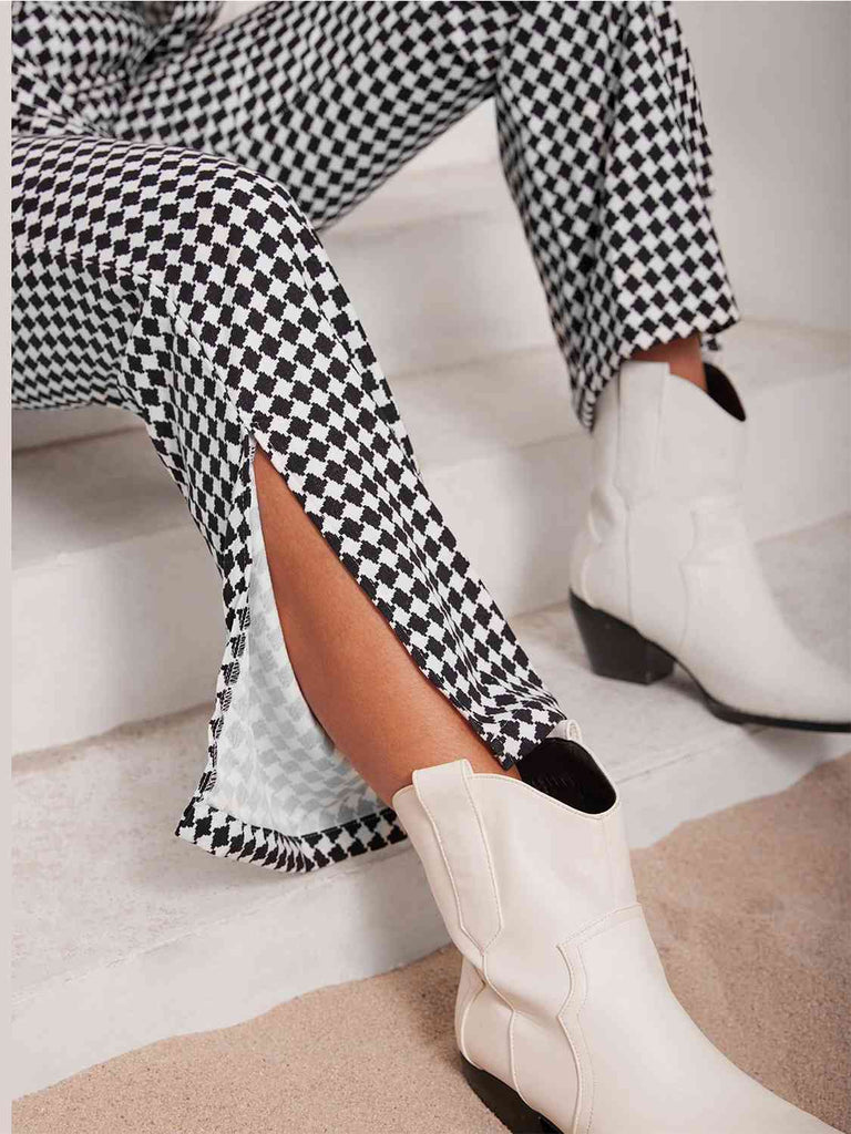 Gray Checkered Blazer & Slit Pants Set Holiday