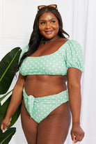 Sienna Marina West Swim Vacay Ready Puff Sleeve Bikini in Gum Leaf Swimwear
