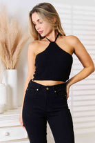 Black Basic Bae Halter Neck Ribbed Cropped Knit Top Crop Tops