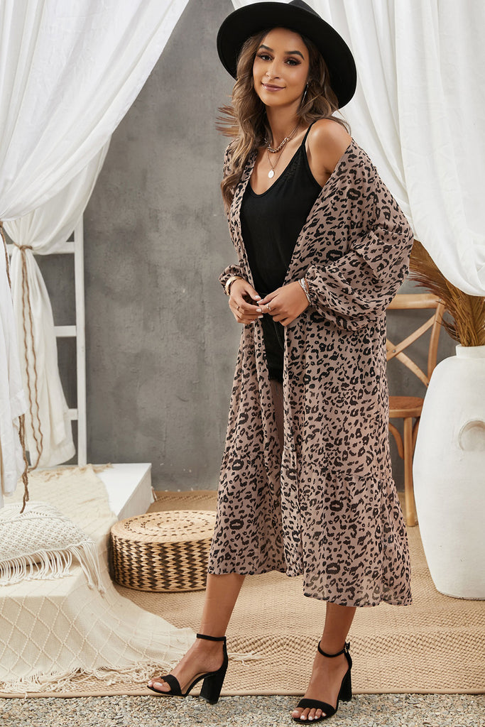 Rosy Brown Bloomin Animal Print Long Sleeve Open Front Cardigan Cover Ups