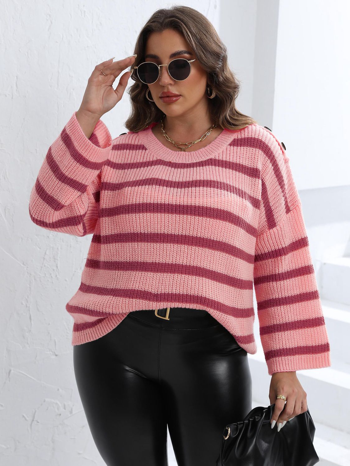 Thistle Plus Size Striped Dropped Shoulder Sweater Clothing