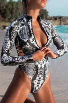 Dark Gray Regina Animal Print Cut-Out Wetsuit Swimwear