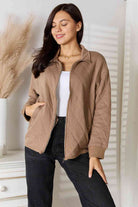 Rosy Brown Heimish Full Size Zip-Up Jacket with Pockets Plus Size Clothes