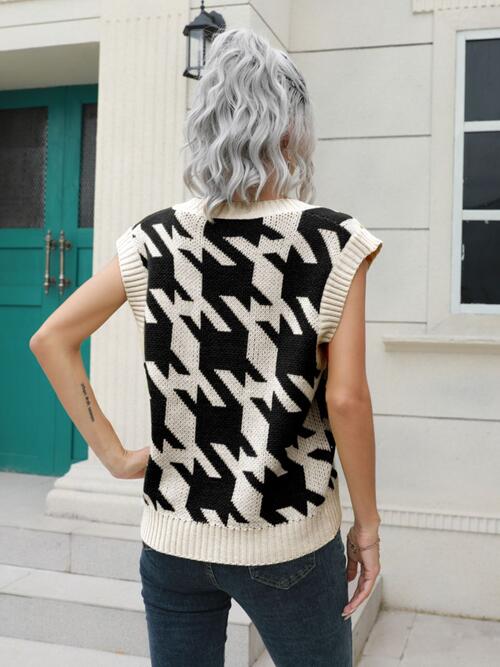 Gray Houndstooth V-Neck Sweater Vest Winter Accessories