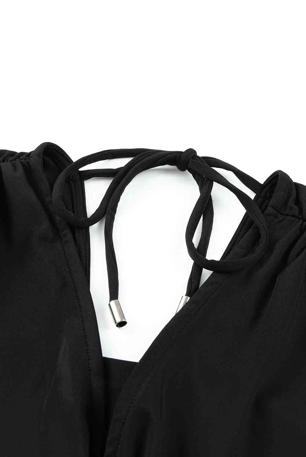 Black Tied Open Back Plunge Jumpsuit Clothes