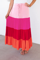 Thistle Color Block Tiered Maxi Skirt Clothing