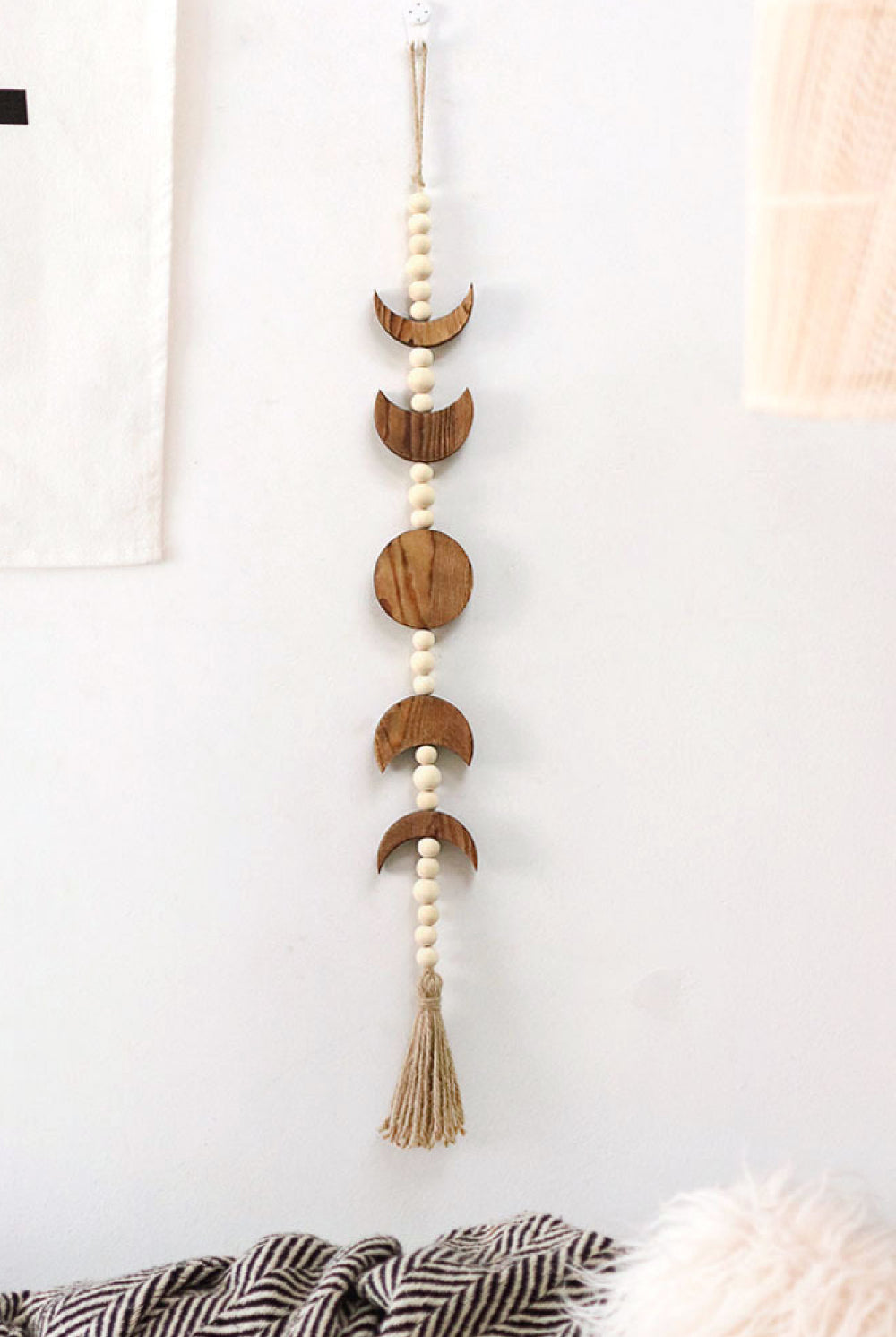 Beige Moon Phases Wooden Tassel Wall Hanging Home