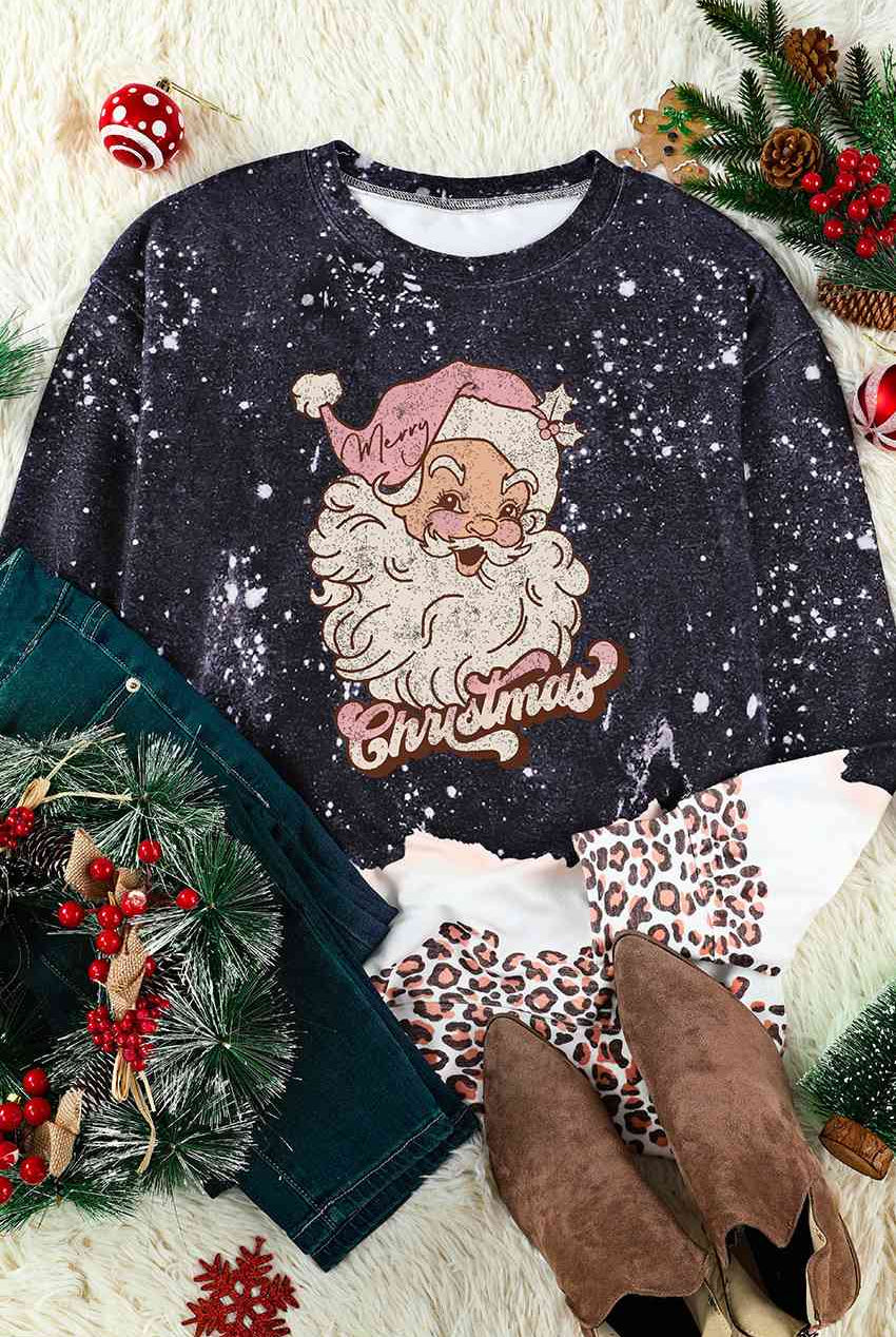 Light Gray Vintage Santa CHRISTMAS Graphic Leopard Sweatshirt Gifts