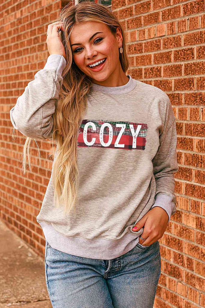 Rosy Brown COZY Graphic Drop Shoulder Sweatshirt Gifts