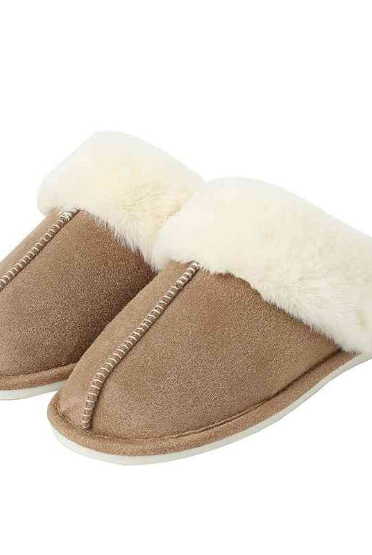 Rosy Brown Faux Suede Center Seam Slippers Shoes