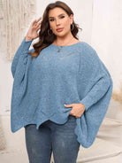 Light Gray Plus Size Round Neck Batwing Sleeve Sweater Plus Size Clothes