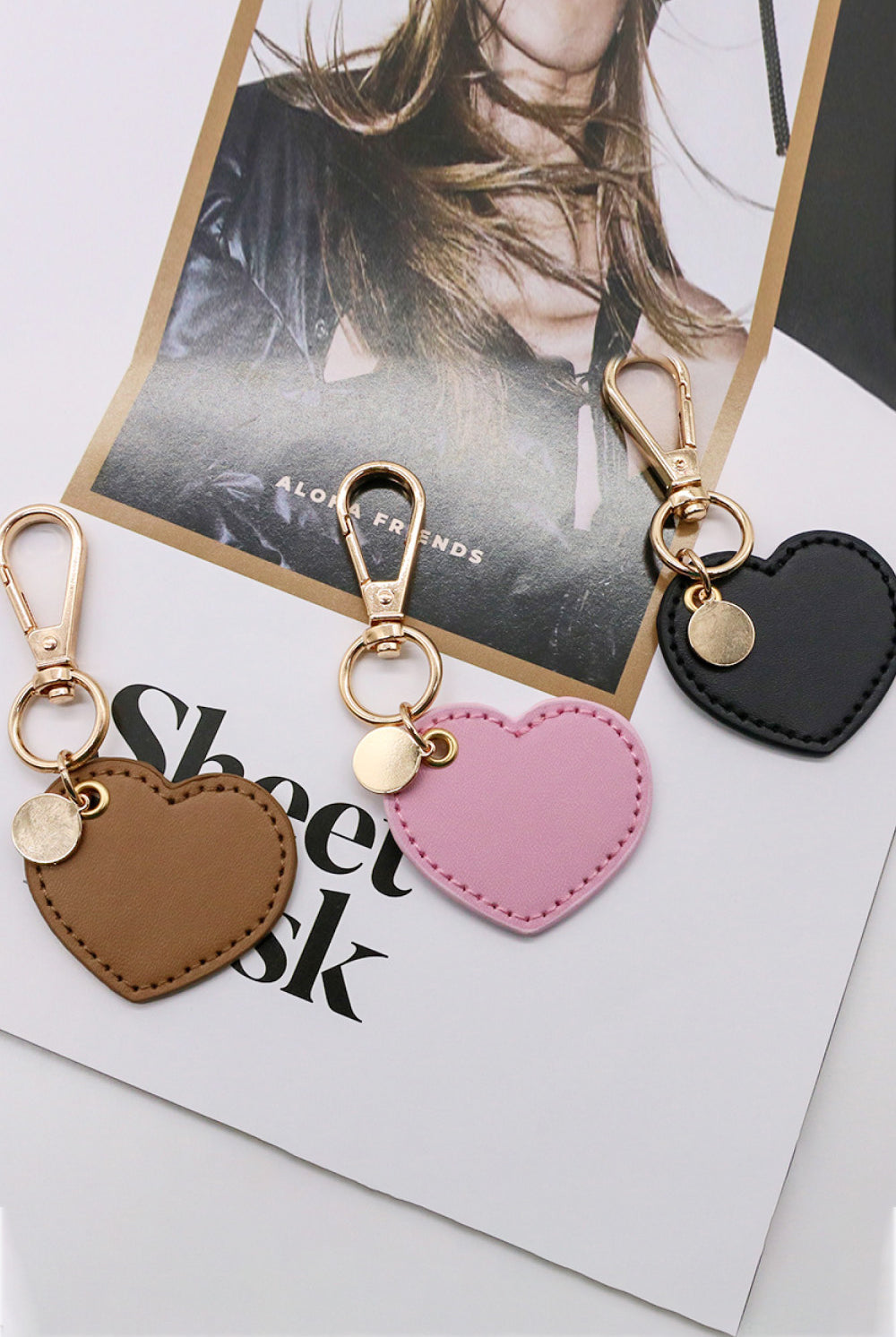 Light Gray Assorted 4-Pack Heart Shape PU Leather Keychain Key Chains