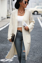 Gray Dropped Shoulder Long Sleeve Cardigan with Pocket