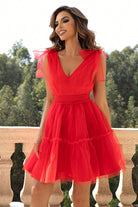 Sienna V-Neck Shoulder Detail Mesh Dress Formalwear