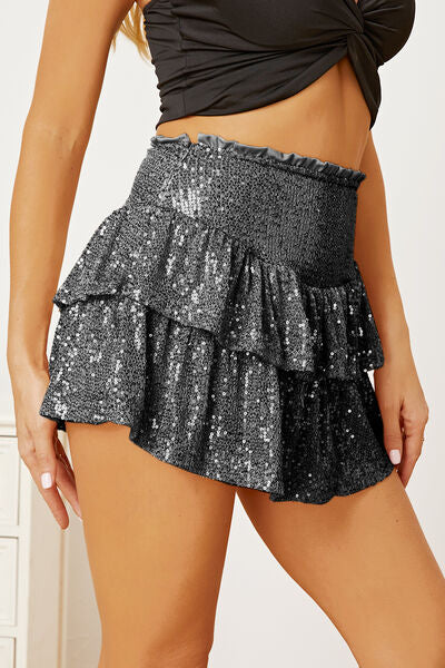 Dark Slate Gray Sequin Layered Mini Skirt Clothing