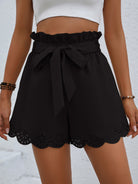 Black Tie Belt Paperbag Waist Shorts Clothing