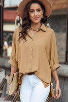 Rosy Brown Three-Quarter Sleeve Slit Shirt Tops