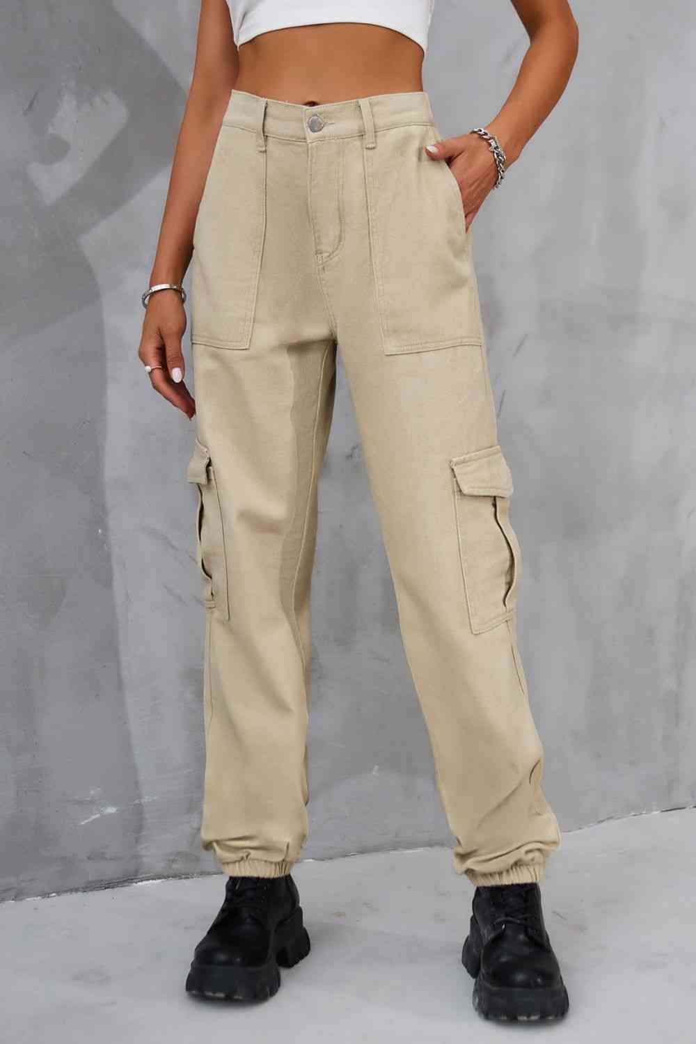 Dark Gray Buttoned High Waist Jeans with Pockets Denim