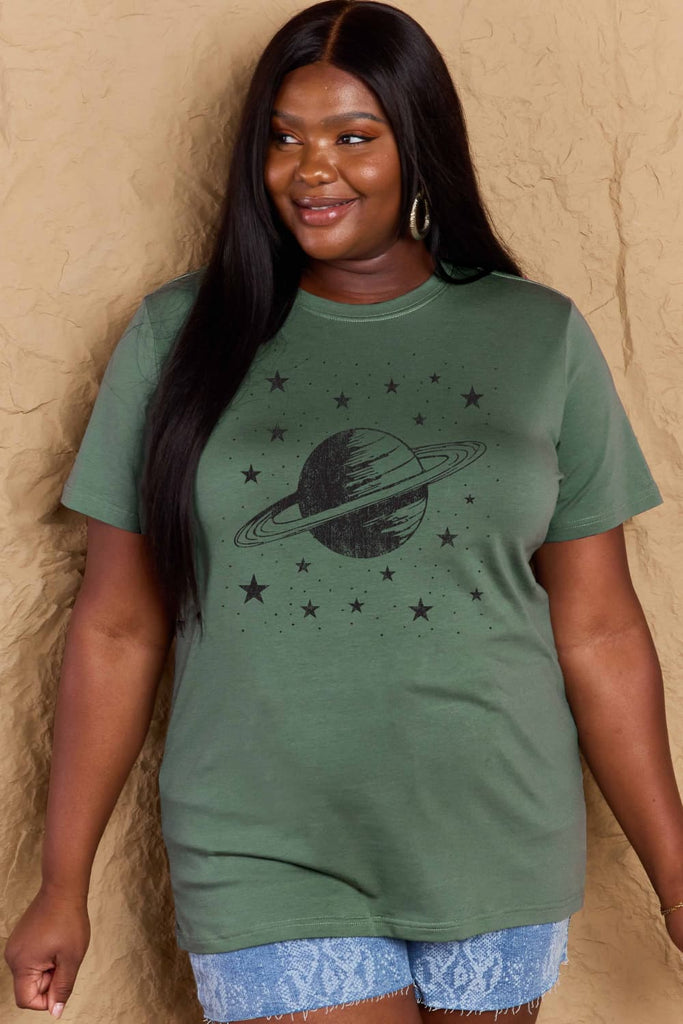 Dim Gray Girls Are From Saturn Planet Graphic Cotton T-Shirt Graphic Tees
