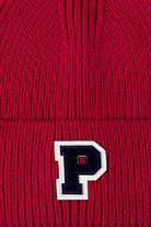 Dark Red Letter Patch Cuffed Knit Beanie Winter Accessories