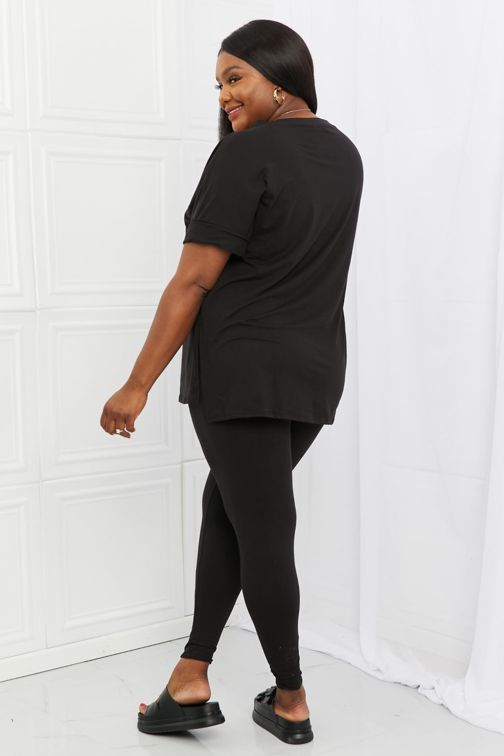 Black Zenana Self Love Full Size Brushed DTY Microfiber Lounge Set in Black Plus Size Clothes